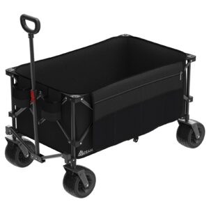 mdeam folding collapsible wagon,large capacity outdoor wagons carts heavy duty foldable utility with big all-terrain wheels &2 side pocket for camping,sports(black)