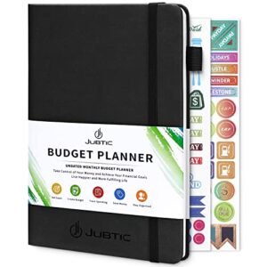 jubtic budget planner 2024, budget book and monthly bill organizer, finance planner with expense tracker notebook,undated,12 month, a5 size, balck