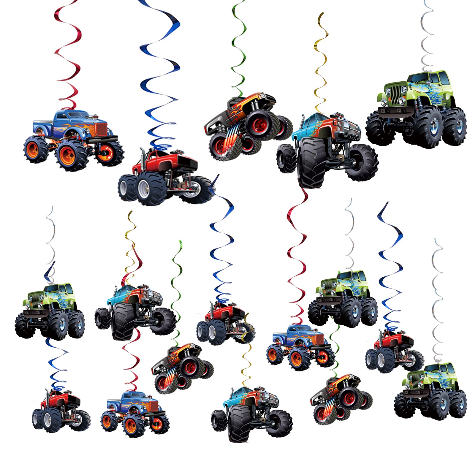 Monster Truck Hanging Swirls Set 25PCS Monster Truck Birthday Party Hanging Decoration Monster Truck Party Supplies For Boys Birthday