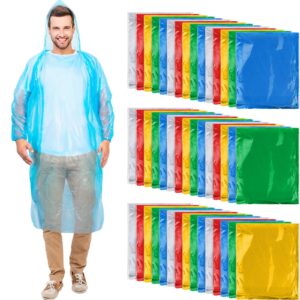 200 pieces adults rain ponchos bulk 5 colors disposable rain ponchos with hoods emergency disposable raincoat individually wrapped waterproof plastic ponchos for man women traveling camping hiking