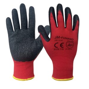 jm-fuhand heat resistant gloves for men and women,latex rubber coated gloves with grip. (medium(2 pairs), red)