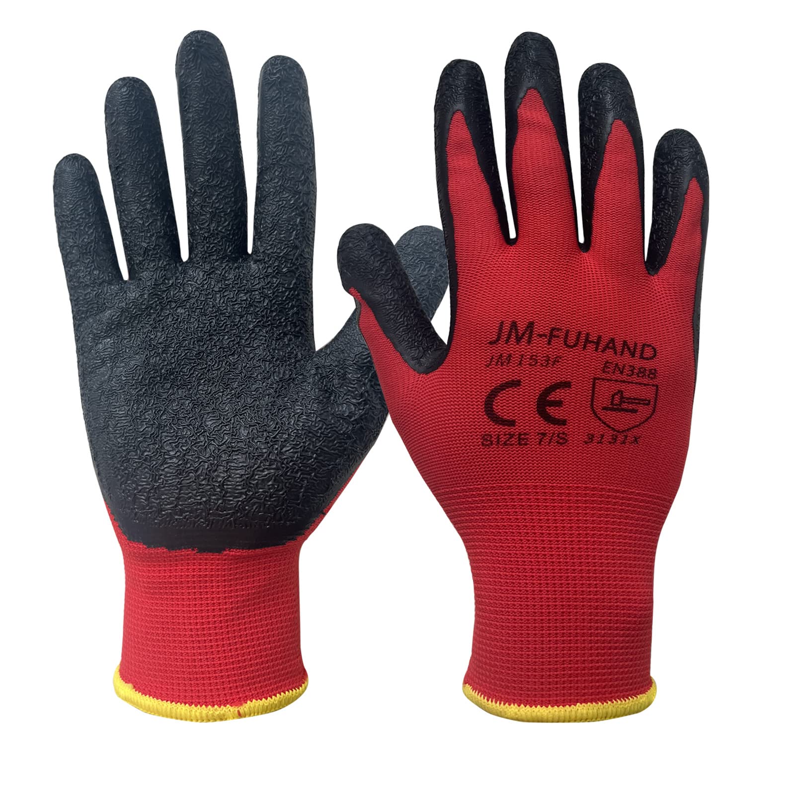 JM-FUHAND Heat Resistant Gloves for Men and Women,Latex Rubber Coated Gloves With Grip. (Medium(2 pairs), red)