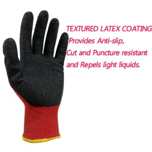 JM-FUHAND Heat Resistant Gloves for Men and Women,Latex Rubber Coated Gloves With Grip. (Medium(2 pairs), red)