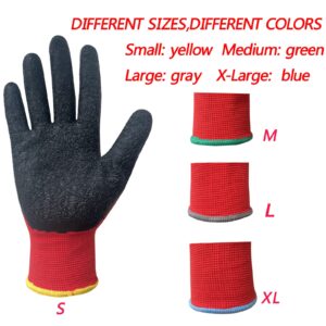 JM-FUHAND Heat Resistant Gloves for Men and Women,Latex Rubber Coated Gloves With Grip. (Medium(2 pairs), red)