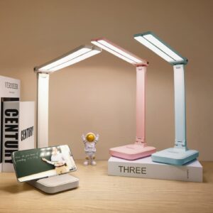 luxlumin pink desk lamp for home office,portable cute small desk lamp with 3 lighting modes, battery operated rechargeable desk light for kids, reading,studying,dormitory, pink