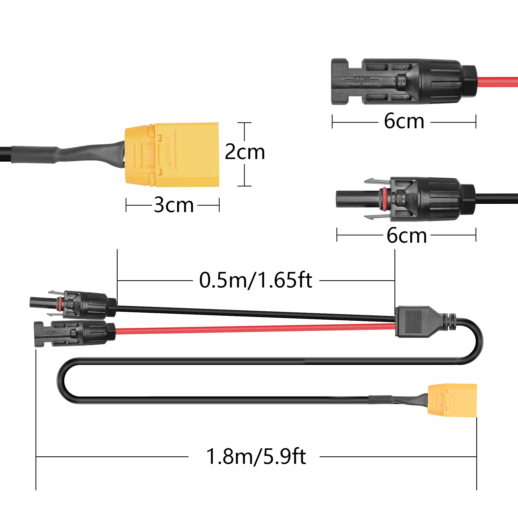 RIIEYOCA Solar Connector to XT90 Male Adapter Cable,1.8m/5.9ft XT90 Male Connector Connect Solar Panel for Solar Generator,Portable Power Station,Lipo Battery etc