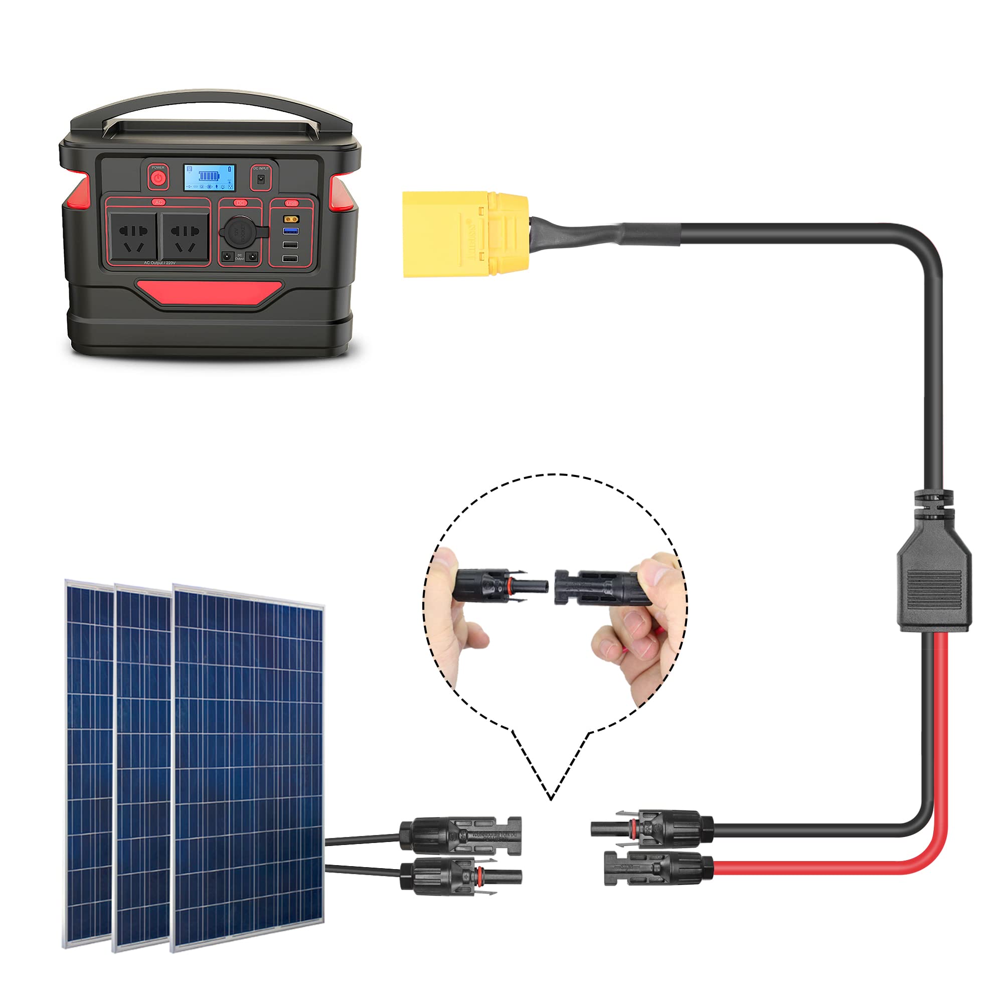 RIIEYOCA Solar Connector to XT90 Male Adapter Cable,1.8m/5.9ft XT90 Male Connector Connect Solar Panel for Solar Generator,Portable Power Station,Lipo Battery etc