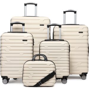 larvender luggage 5 piece sets, expandable luggage sets clearance, suitcases with spinner wheels, hard shell luggage carry on luggage set with tsa lock (white)