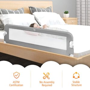 HONEY JOY Bed Rail for Toddlers, 59-in Extra Long, Portable Safety Bed Guardrail, Foldable Baby Bed Rail Guard, Fit King & Queen Full Twin Size Bed Mattress(Gray)