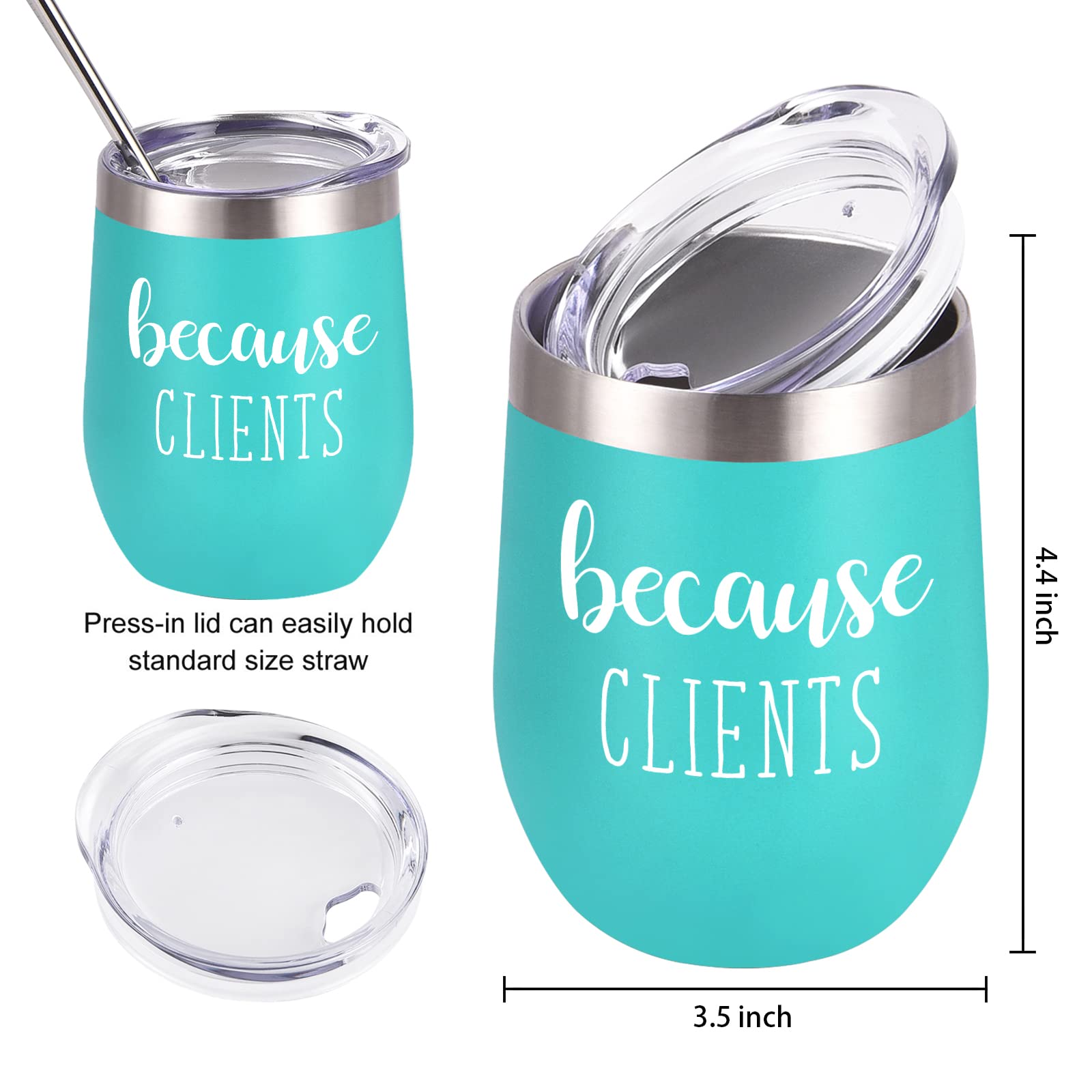 Gtmileo Clients Gifts, Because Clients Stainless Steel Insulated Wine Tumbler, Christmas Birthday Gifts for Coworker Clients Social Worker Women Hairdresser Hairstylist Lawyer Realtor(12oz, Mint)