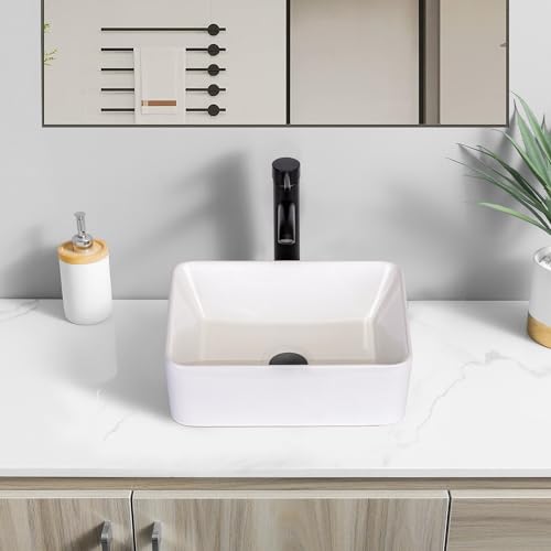 KGAR Ceramic Vessel Sink Rectangle Bathroom Sink Above Counter 16'' x 12'' Porcelain Sink Bowl, White