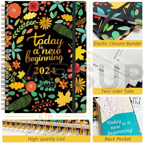 2024 Planner, Weekly & Monthly Planner 2024 from Jan. 2024-Dem. 2024, 6.1"×8.5", Academic Planner 2024 with Tabs, Thick Paper, Twin-Wire Binding, Home or Office Use for Gifts