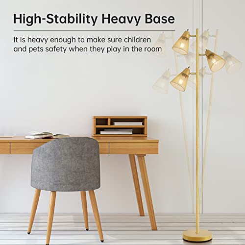 Industrial Floor Lamp,Standing Lamp,Gold Tree Floor Lamp with 3 Adjustable Rotating Lights, Independent Control, 3PCs LED Bulb Included, Tall Pole Lamps for Living Room, Bedroom, Home, Office