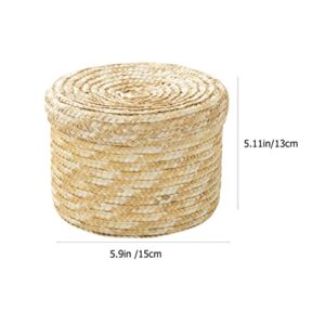 Cabilock Laundry Basket Woven Wheat- Straw Bin Straw Woven Storage sundries storage basket stationery storage basket decorative woven basket Baskets with Lid Wicker Serving Basket Classroom Decor