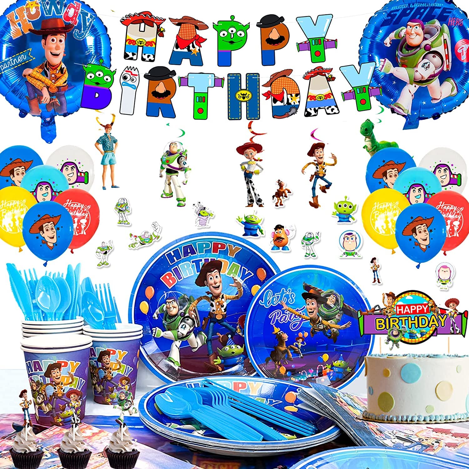 Toy Story Birthday Party Supplies,167pcs Toy Story Party Decorations&Tableware Set-Toy Story Birthday Decorations Balloon Banner Plates Cups Tablecloth etc Toy Story Themed Birthday Party Supplies