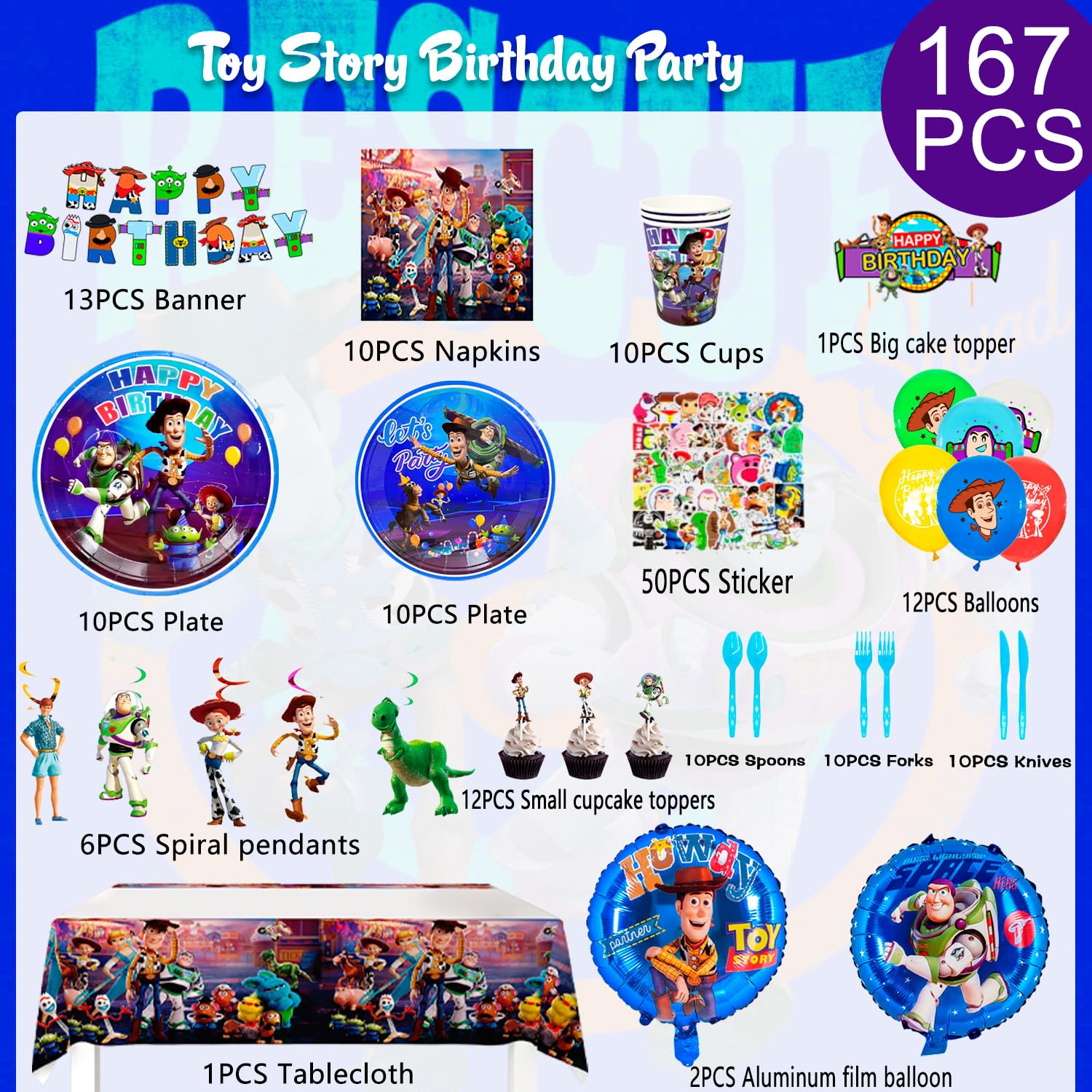 Toy Story Birthday Party Supplies,167pcs Toy Story Party Decorations&Tableware Set-Toy Story Birthday Decorations Balloon Banner Plates Cups Tablecloth etc Toy Story Themed Birthday Party Supplies