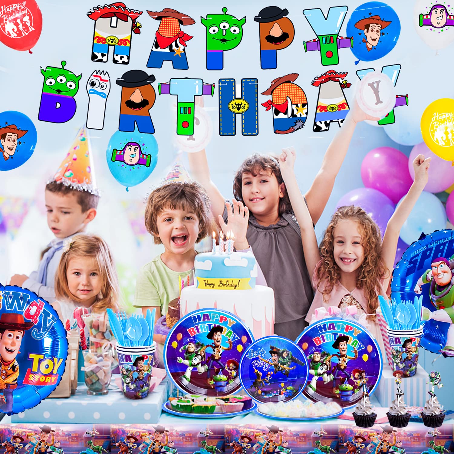 Toy Story Birthday Party Supplies,167pcs Toy Story Party Decorations&Tableware Set-Toy Story Birthday Decorations Balloon Banner Plates Cups Tablecloth etc Toy Story Themed Birthday Party Supplies