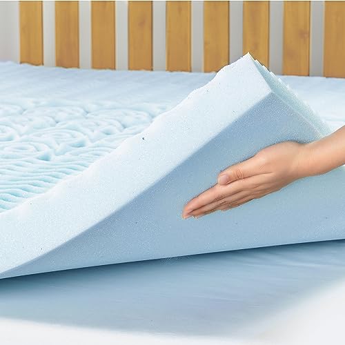 Mellow 3 Inch 5-Zone Memory Foam Mattress Topper, Cooling Gel Infusion, Queen, Blue