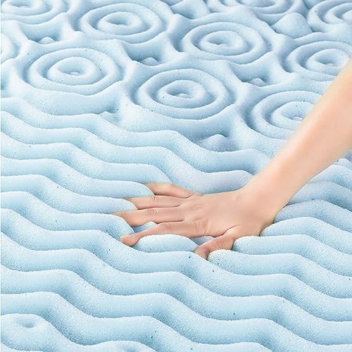 Mellow 3 Inch 5-Zone Memory Foam Mattress Topper, Cooling Gel Infusion, Queen, Blue