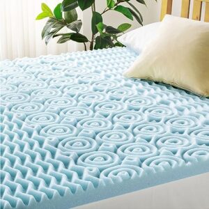 Mellow 3 Inch 5-Zone Memory Foam Mattress Topper, Cooling Gel Infusion, Queen, Blue