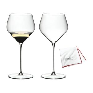 riedel veloce chardonnay glasses (set of 2) bundle with microfiber polishing cloth (2 items)