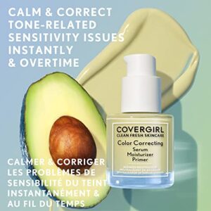 COVERGIRL Clean Fresh Color Correcting Serum + Moisturizer + Primer – Moisturizer, Face Primer, Covergirl Skincare, Vegan Formula – 100 - Fair, 30ml (1.0 fl oz)