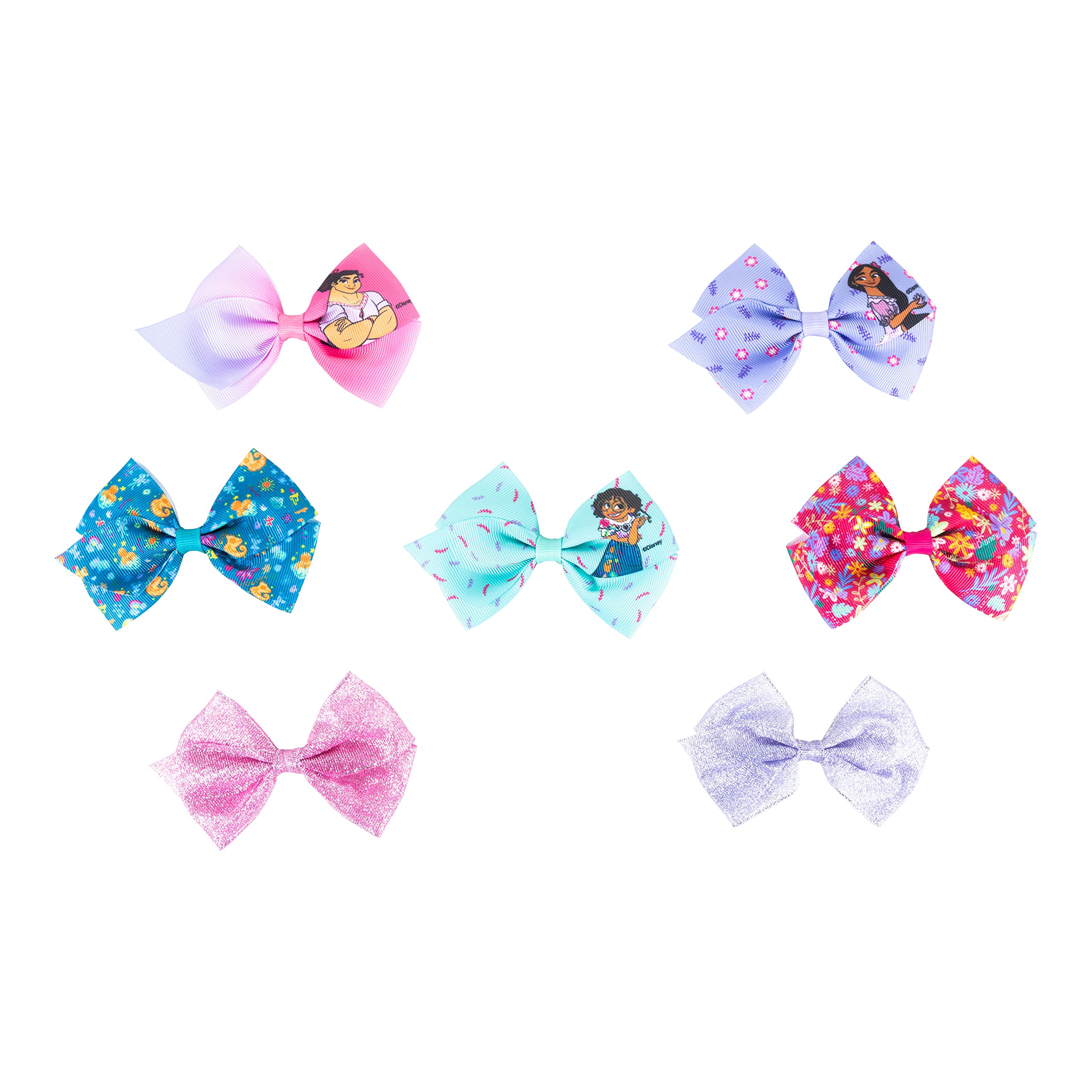 Disney Encanto Bow Bundle 7 Pcs 4 Inch Bundle - Hair Bows for Girls - Different Encanto Image on Each Clip - Alligator Clip - Ages 3+ Hair Accessories Bows for Girls