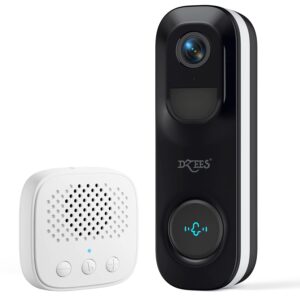 dzees doorbell camera wireless, 2k video doorbell wireless, wifi doorbell with ai analysis, rechargeable wireless battery, ip65 weatherproof, 2-way audio, 160º wide-angle, anti theft