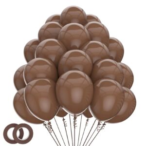 100pack dark brown latex balloons, 12inch balloons premium helium quality balloons for party supplies and decorations(with 2 gold ribbons)