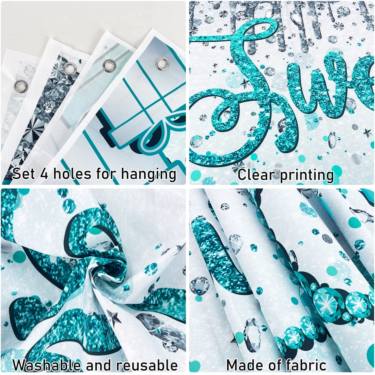 Sweet 16 Party Decorations Teal 16th Birthday Decorations Happy Sweet 16 Banner Teal White Balloons Larger Yard Sign Banner Outdoor Lawn Birthday Party Supplies