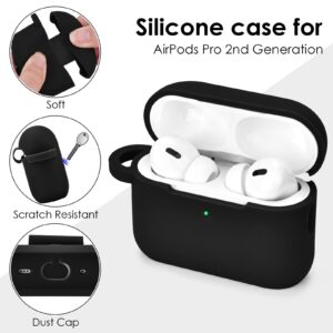 Filoto Airpods Pro 2nd Generation Case Cover 2022, Cute Silicone Protective Case with Bracelet Keychain Accessories for New Apple Airpods Pro 2 Women Girls (Black)