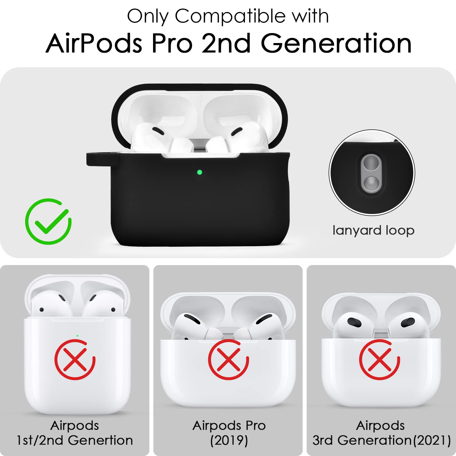 Filoto Airpods Pro 2nd Generation Case Cover 2022, Cute Silicone Protective Case with Bracelet Keychain Accessories for New Apple Airpods Pro 2 Women Girls (Black)