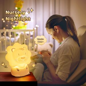 ONEWISH Night Light for Kids - Portable Cute Lion Baby Night Light, Silicone Nursery Lamp with 7-Color Breathing Modes, Nightlight with Timer, for Toddler Baby Kids Teens, Thanksgiving Gift, Christmas