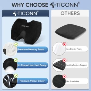 TICONN Memory Foam Seat Cushion, Office Chair Cushion Butt Pillow for Long Sitting (Black)