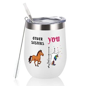 gingprous sister gifts for sister, other sisters you unicorn insulated wine tumbler with lid, unique birthday gifts christmas gifts for elder sister little sister bestie sister in law bff, 12oz, white