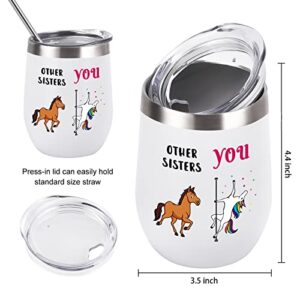 Gingprous Sister Gifts for Sister, Other Sisters You Unicorn Insulated Wine Tumbler with Lid, Unique Birthday Gifts Christmas Gifts for Elder Sister Little Sister Bestie Sister In Law Bff, 12oz, White