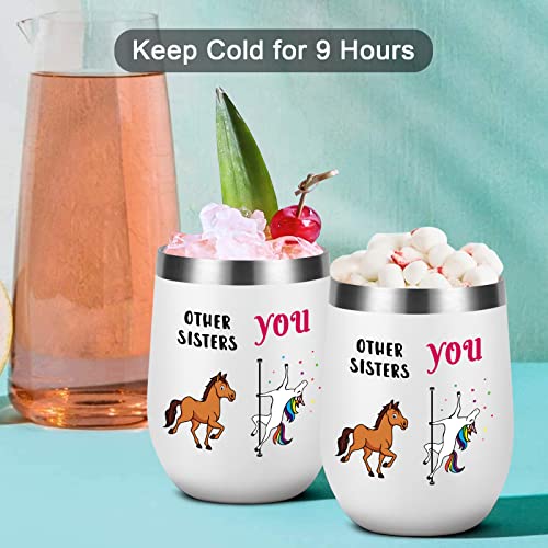 Gingprous Sister Gifts for Sister, Other Sisters You Unicorn Insulated Wine Tumbler with Lid, Unique Birthday Gifts Christmas Gifts for Elder Sister Little Sister Bestie Sister In Law Bff, 12oz, White