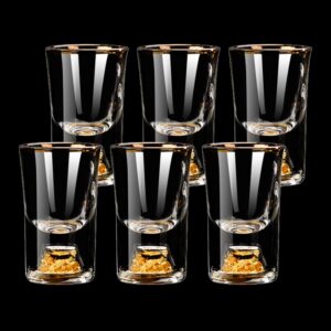 bpfy 6 pack 10ml (0.33 oz) shot glasses, crystal shot glass set decorated with 24k gold flakes, glass shot cups for whiskey, tequila, vodka, mini shot glass perfect for party, bar, club