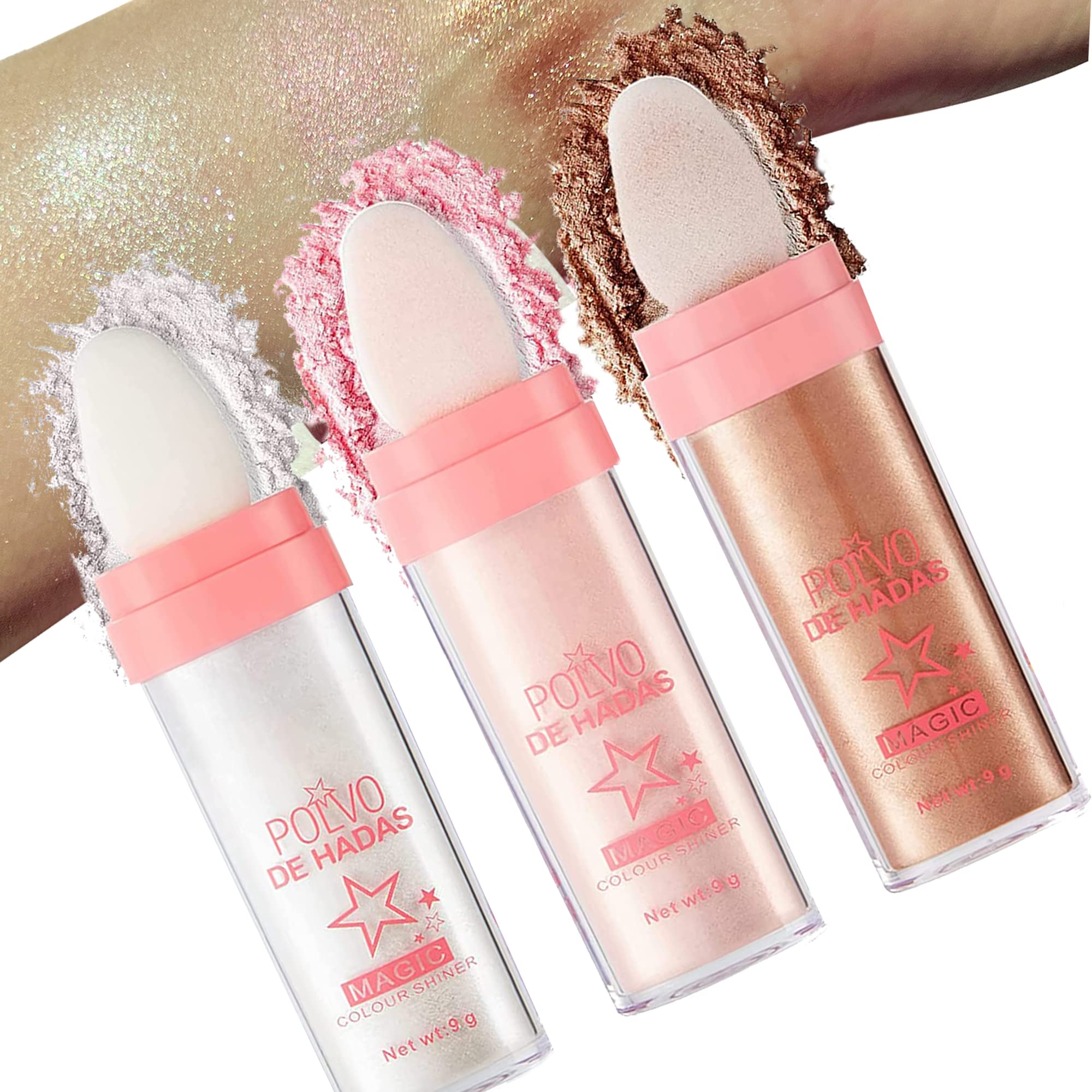 3PCS Face Glitter Highlighter Powder Makeup Brightening Face Body Hair Makeup Stick Fairy Highlight Patting Powder