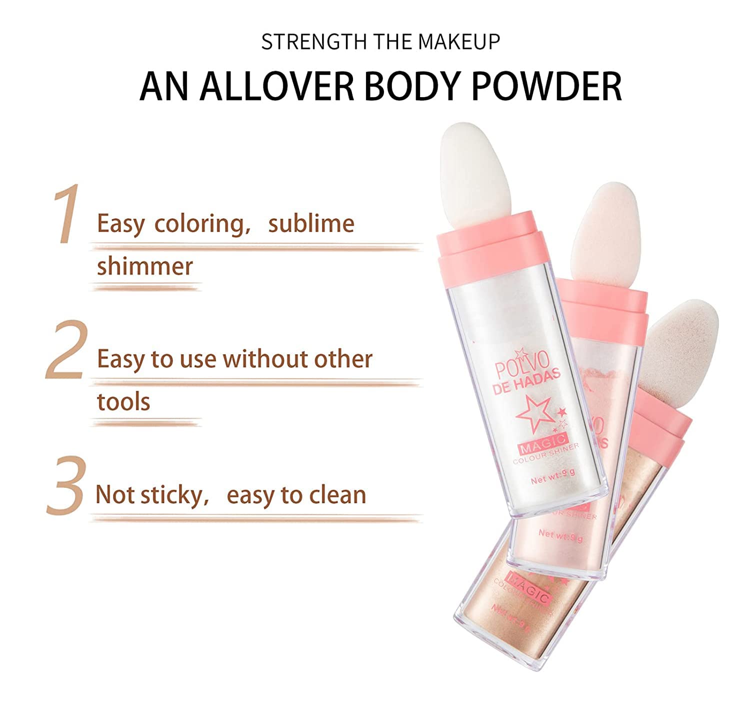 3PCS Face Glitter Highlighter Powder Makeup Brightening Face Body Hair Makeup Stick Fairy Highlight Patting Powder