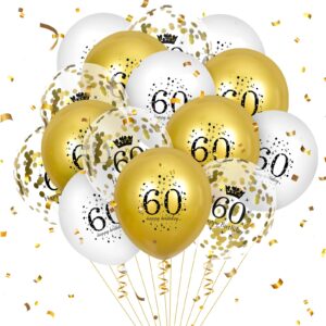60th birthday balloons 15pcs white gold happy 60th birthday latex balloons confetti balloons white gold 60th birthday party decorations for women men 60th birthday anniversary decor supplies 12 inch