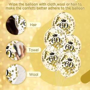 60th Birthday Balloons 15Pcs White Gold Happy 60th Birthday Latex Balloons Confetti Balloons White Gold 60th Birthday Party Decorations for Women Men 60th Birthday Anniversary Decor Supplies 12 inch