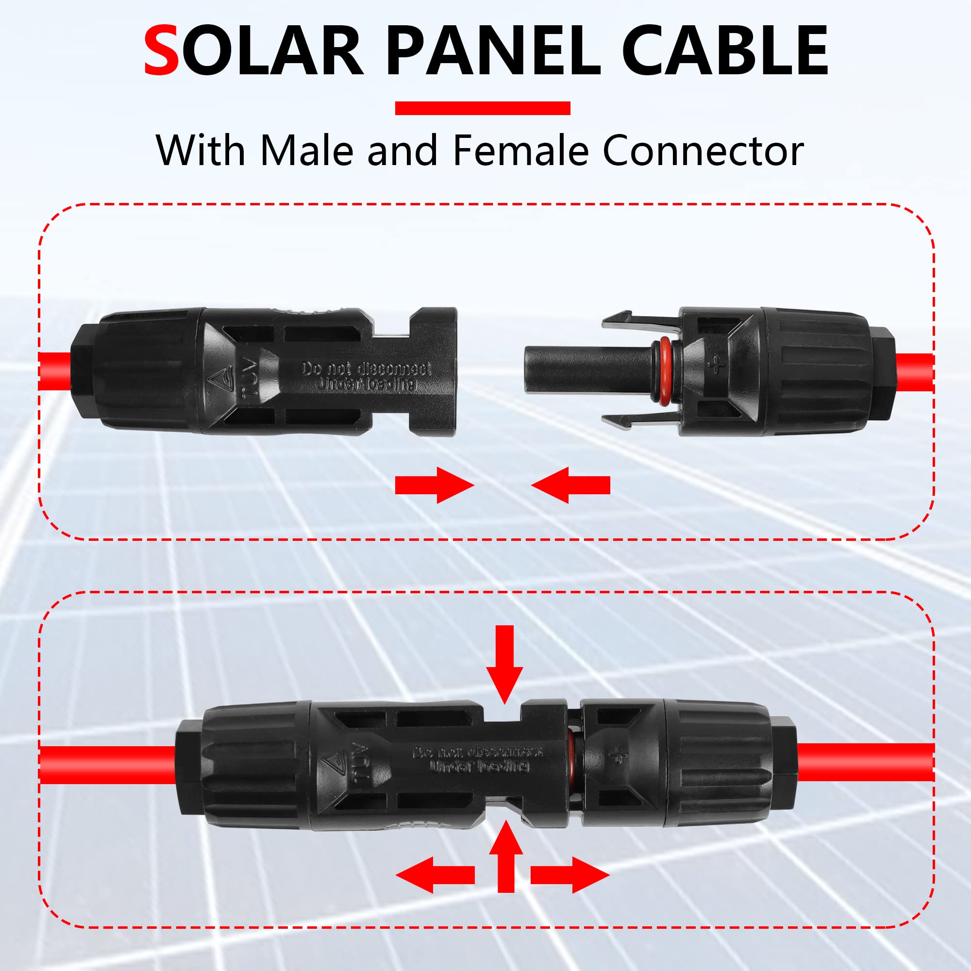 GELRHONR 14AWG Solar Panel Extension Bare Wire with Female and Male Connector Solar Panel Wiring Pigtail Cable Adapter for Solar Panels-(Red+Black) (14AWG 5M/16FT M/F)