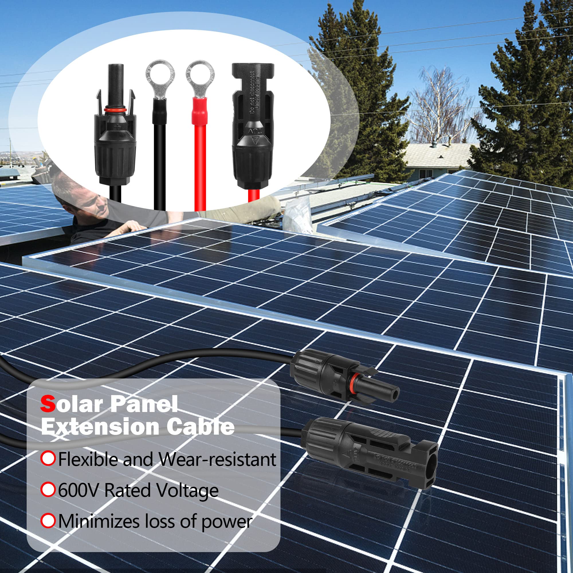 GELRHONR 14AWG Solar Panel Extension Bare Wire with Female and Male Connector Solar Panel Wiring Pigtail Cable Adapter for Solar Panels-(Red+Black) (14AWG 5M/16FT M/F)