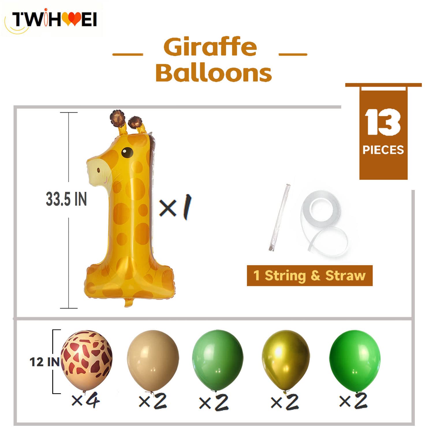 Giraffe Wild One Balloons Safari Animals Ballon 40 Inches Jungle Number 1 Balloons for First Birthday Farm Animal 1st Balloon Party Decorations Supplies Giraffe Baby Large 1 Decor 13Pcs