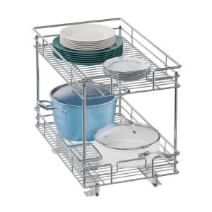 lovmor pull out cabinet organizer and storage (20" w x 21" d) 2-tier pull out shelf storage for kitchen base cabinet silver (20" w x 21" d, silver, roll on top)