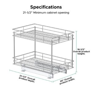 LOVMOR Pull Out Cabinet Organizer and Storage (20" W x 21" D) 2-Tier Pull Out Shelf Storage for Kitchen Base Cabinet Silver (20" W x 21" D, Silver, Roll on Top)