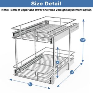 LOVMOR 2 Tier Individual Pull Out Cabinet Organizer 11" W x 18" D, Slide Out Kitchen Cabinet Storage Sliding Shelves