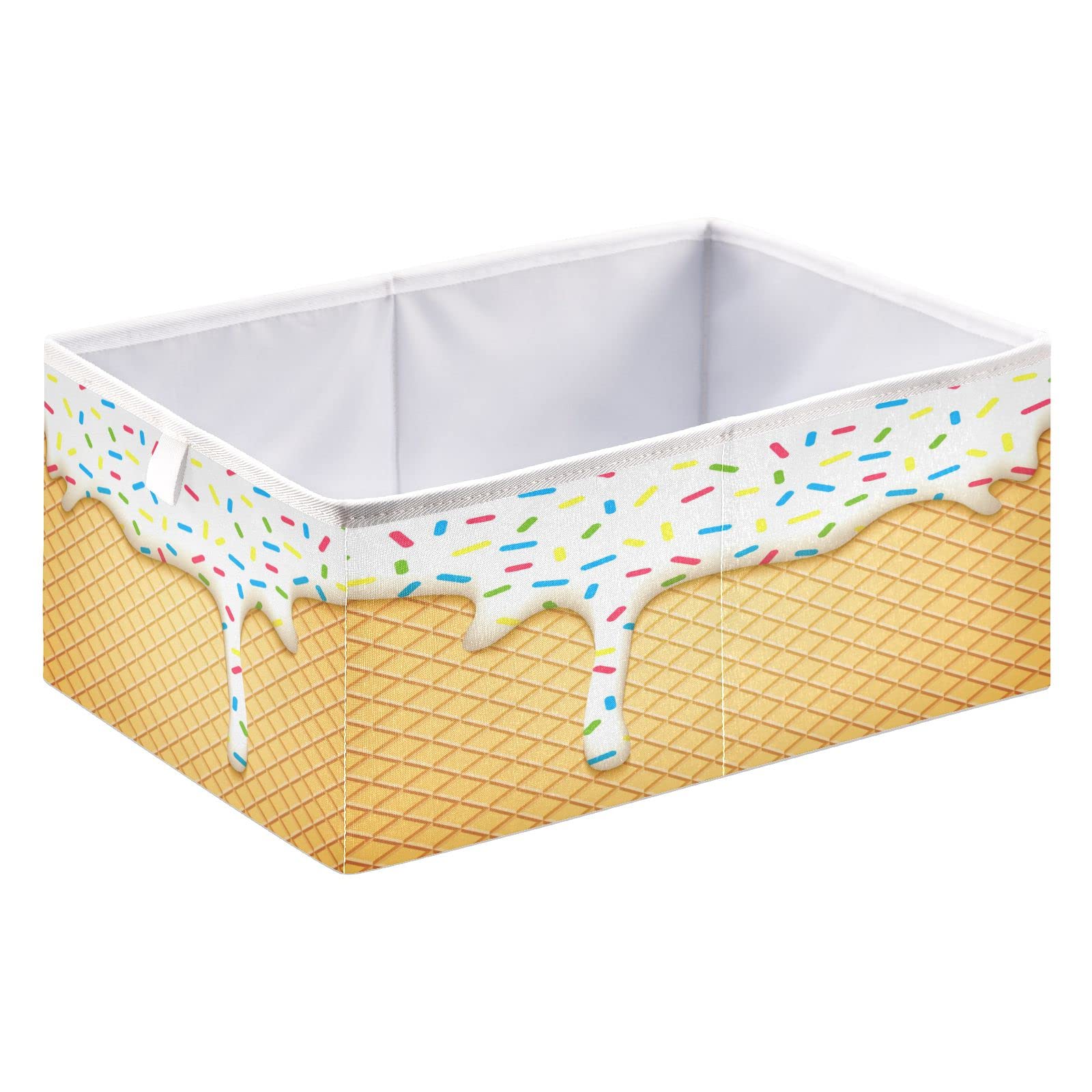 DOMIKING Ice Cream Branches Storage Bins for Gifts Foldable Cuboid Storage Basket with Sturdy Handle Large Baskets Organization for Closet Shelves Bedroom