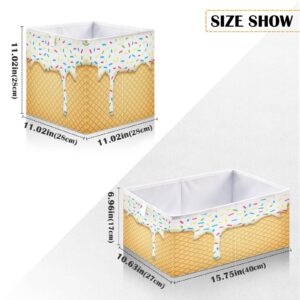 DOMIKING Ice Cream Branches Storage Bins for Gifts Foldable Cuboid Storage Basket with Sturdy Handle Large Baskets Organization for Closet Shelves Bedroom